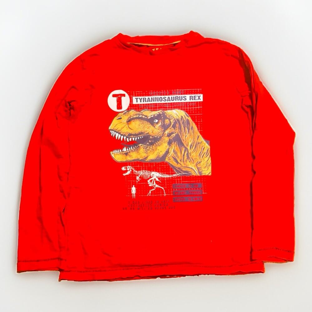 FatFace Tyrannosaurus Rex Dinosaur Shirt Kids 10-11 Red Long Sleeve Graphic Tee